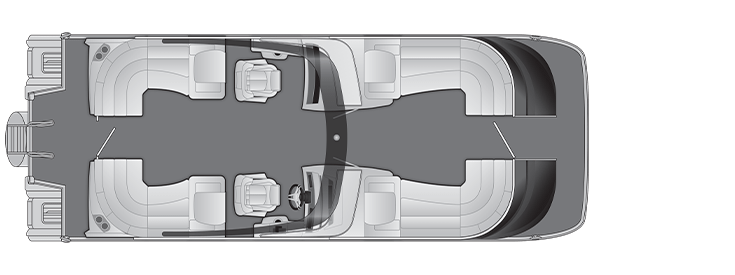 Overhead view of the layout on a Bennington 27 QX Fastback - Quad Bench with Windshield & Arch (27 QXFBWAX2).