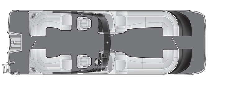 Overhead view of the layout on a Bennington 28 QX Fastback - Quad Bench with Windshield & Arch (28 QXFBWAX1).
