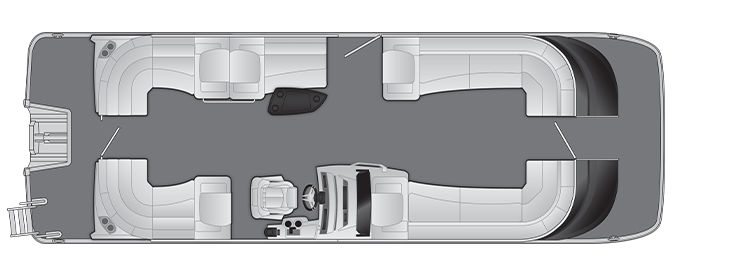 Overhead view of the layout on a Bennington 28 QX Fastback - Quad Bench (28 QXFBX!).
