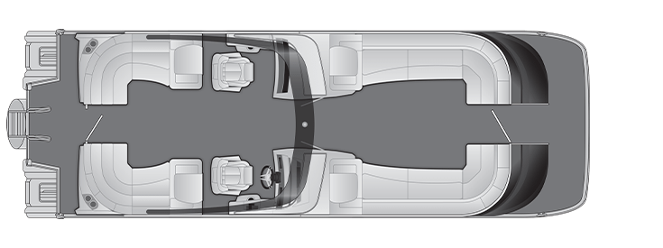 Overhead view of the layout on a Bennington 30 QX Fastback - Quad Bench with Windshield & Arch (30 QXFBWAX2).