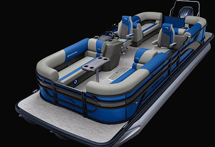 Bennington S Line pontoon boat with Quad Bench layout.