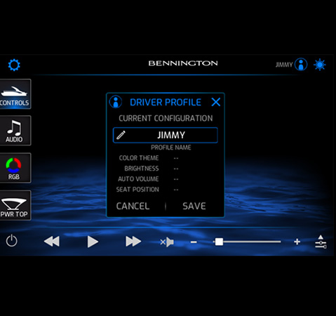 Personalized profiles on the Vivid UX Main Display on a Bennington pontoon boat.