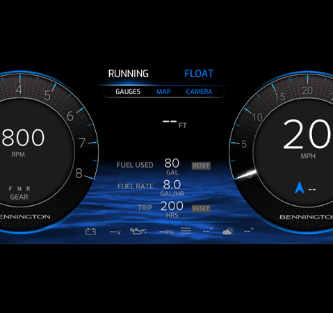 Fuel Burn Rate screen on the Vivid UX Main Display on a Bennington pontoon boat.