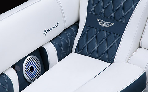A close look at the vinyl interiors of a Bennington boat.
