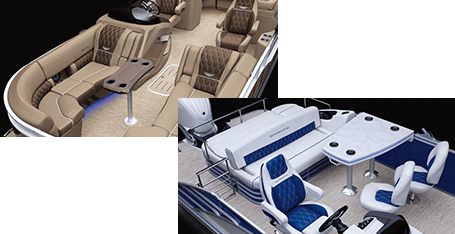 A collage of two different options for Bennington boats interiors