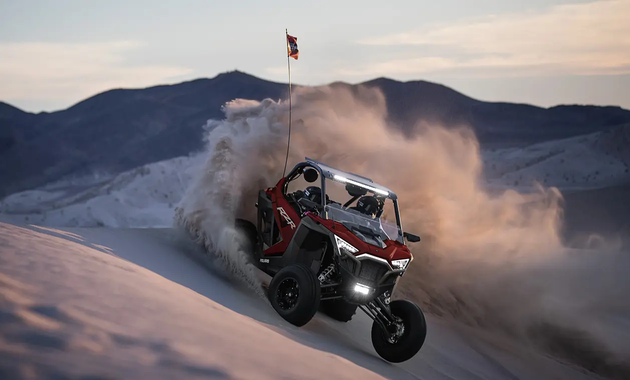 front view of RZR-PRO-XP riding in dunes