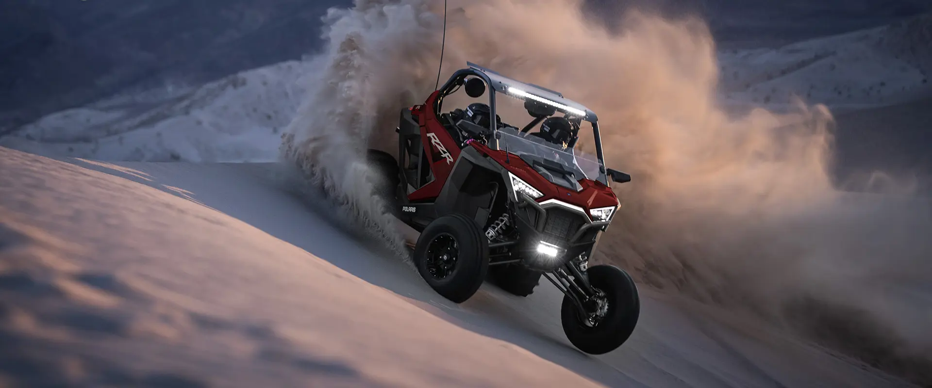 front view of RZR-PRO-XP riding in dunes