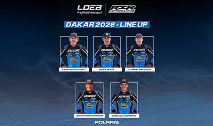 DAKAR 2026 - LINE UP for LOEB FrayMedia Motorsport and RZR Factory Racing, featuring five drivers: Xavier de Soultrait, Brock Heger, Florent Vayssade, Johan Kristoffersson, and Gonçalo Guerreiro.
