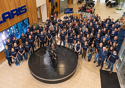 An aerial photo of Polaris employees