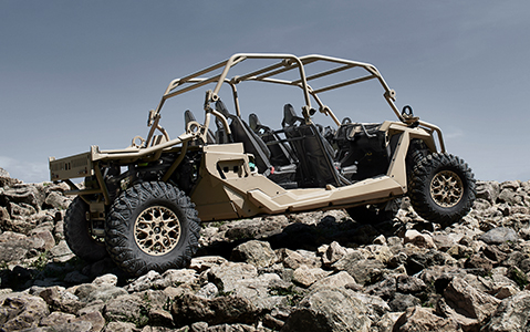 A MRZR 4 standing on a rocky terrain