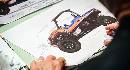 Drawing of the Polaris General XP 1000 Troy Lee Designs Edition side by side