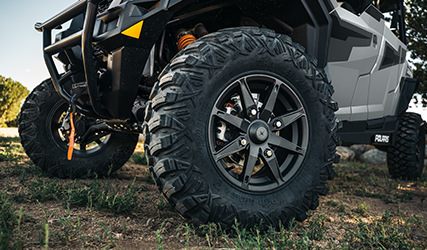 Close up of pro armor tires on a General XP 1000