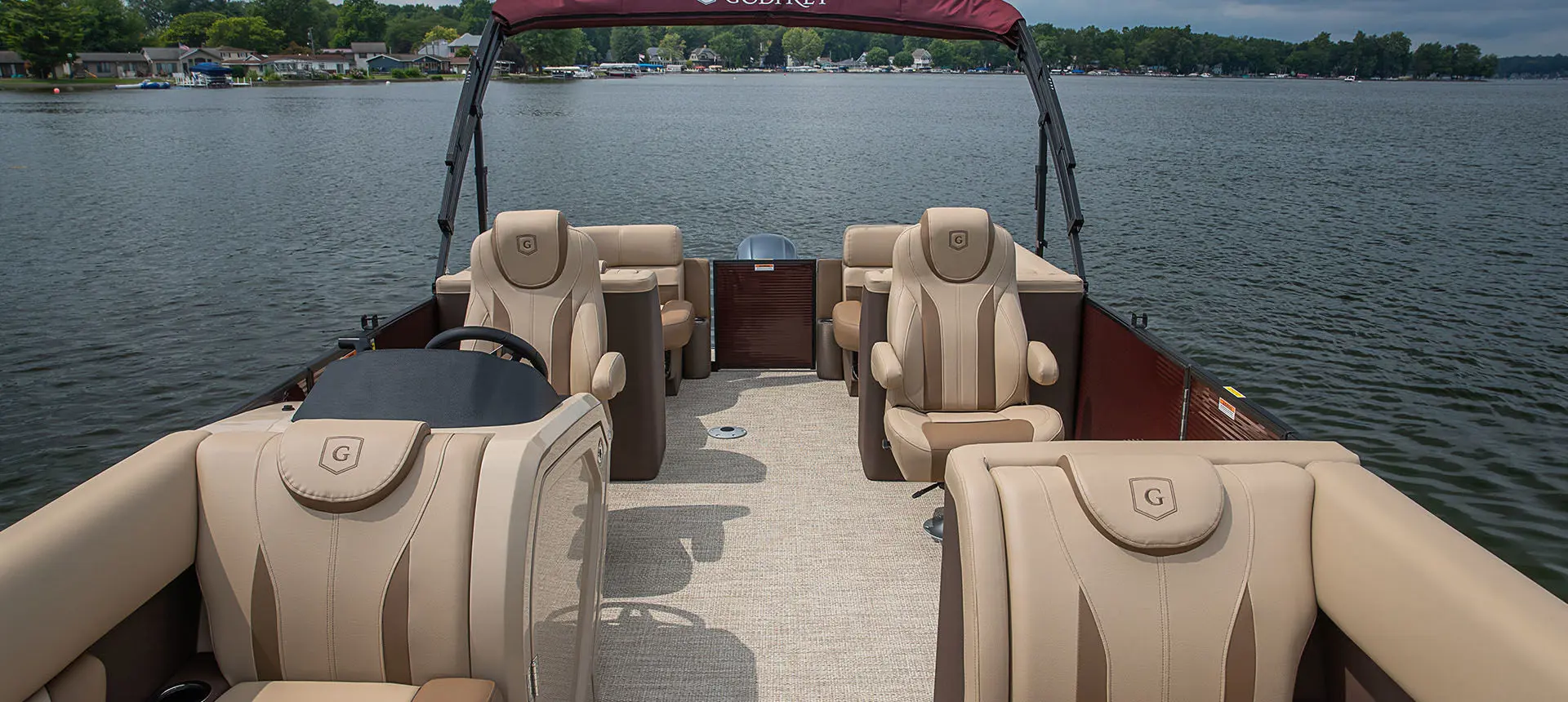 split bench seats and co-captain's chairs on a godfrey monaco split bench pontoon