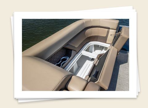 integrated storage on a godfrey aquapatio split bench pontoon