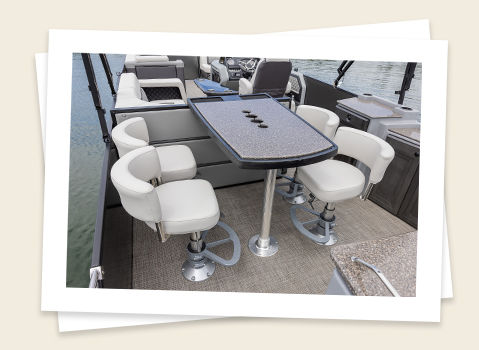 table seating on a godfrey aquapatio entertainment pontoon