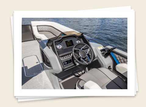captain's helm on a godfrey aquapatio lounge pontoon