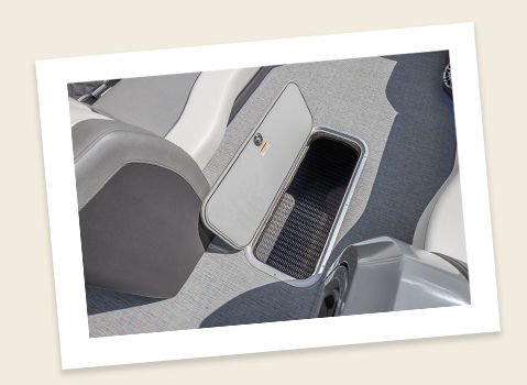 integrated storage on a godfrey aquapatio lounge pontoon