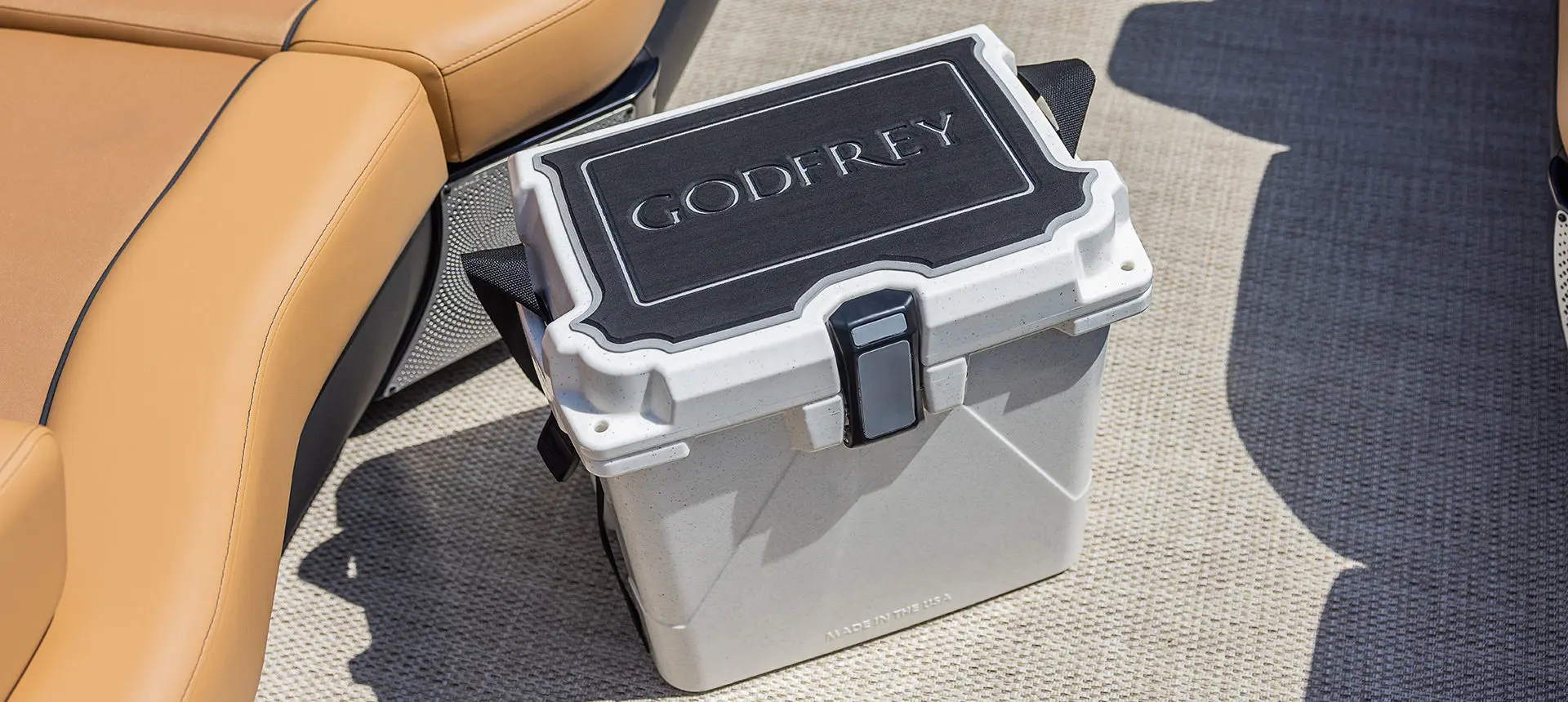 godfrey cooler on a godfrey aquapatio lounge pontoon