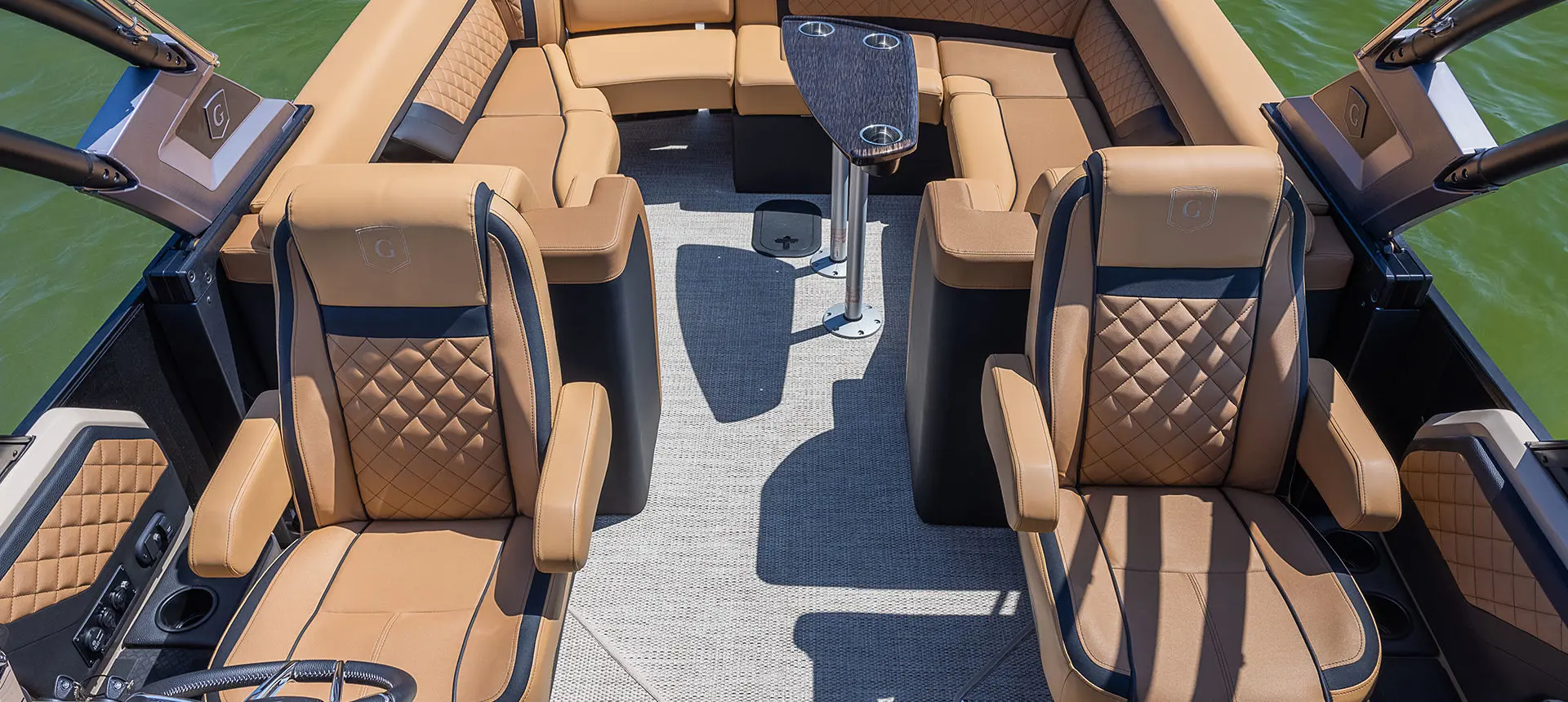 co captain's chairs on a godfrey aquapatio lounge pontoon