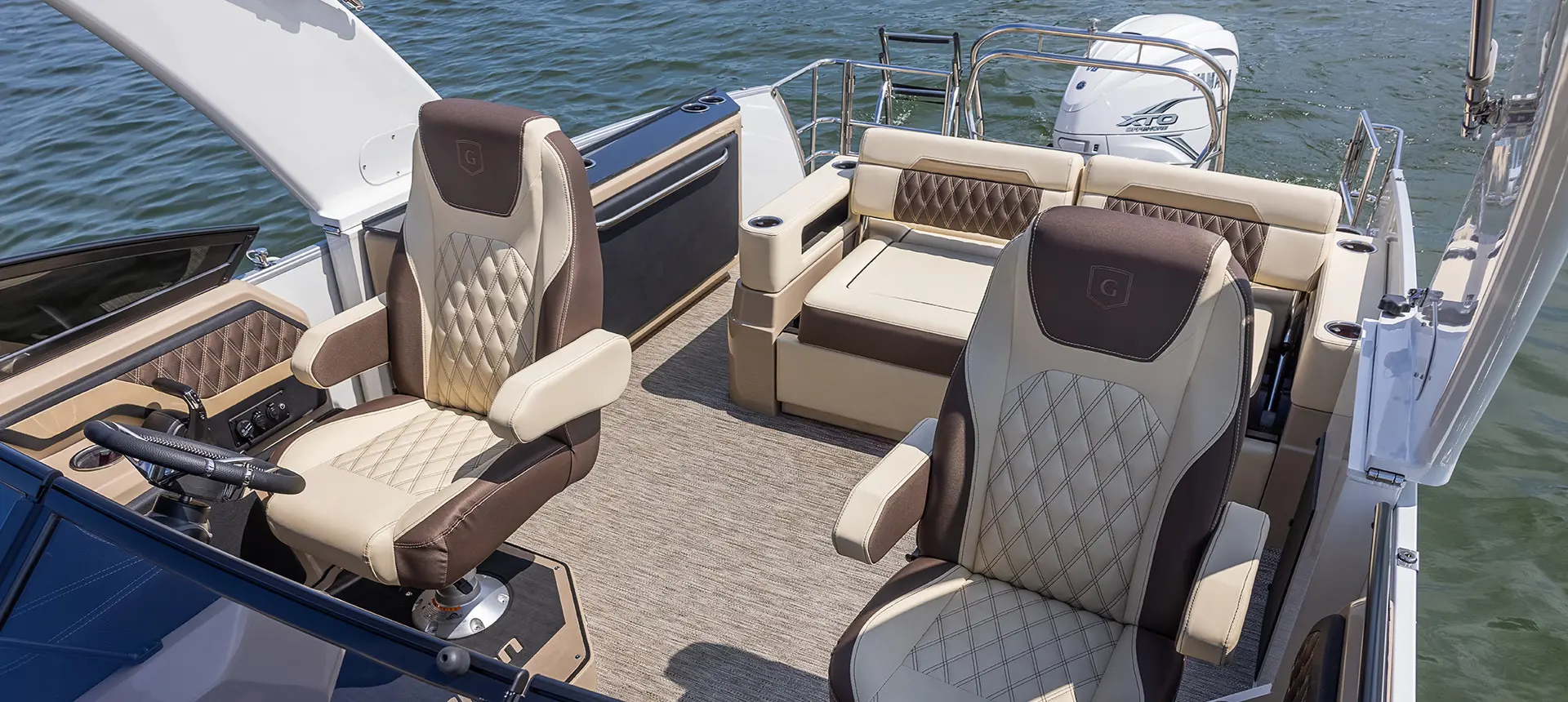 co-captain's chairs on a godfrey sanpan lounge pontoon