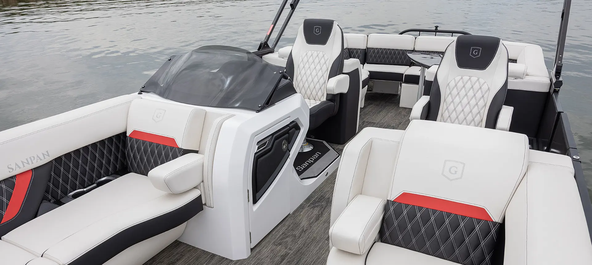 premium seating on a godfrey sanpan lounge pontoon