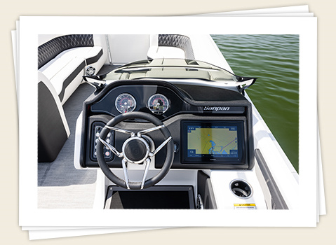 godfrey command console on a godfrey sanpan split bench pontoon