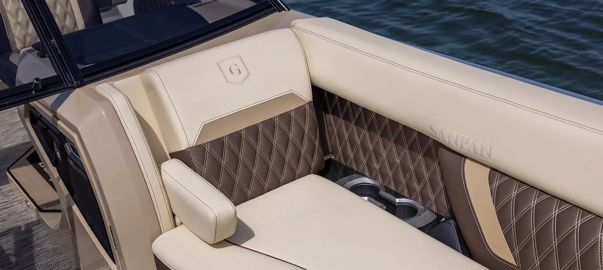 premium seating on a godfrey sanpan split bench pontoon