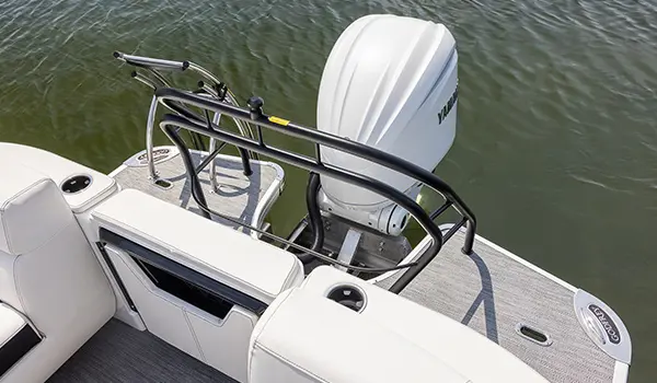 stern on a godfrey sanpan split bench pontoon