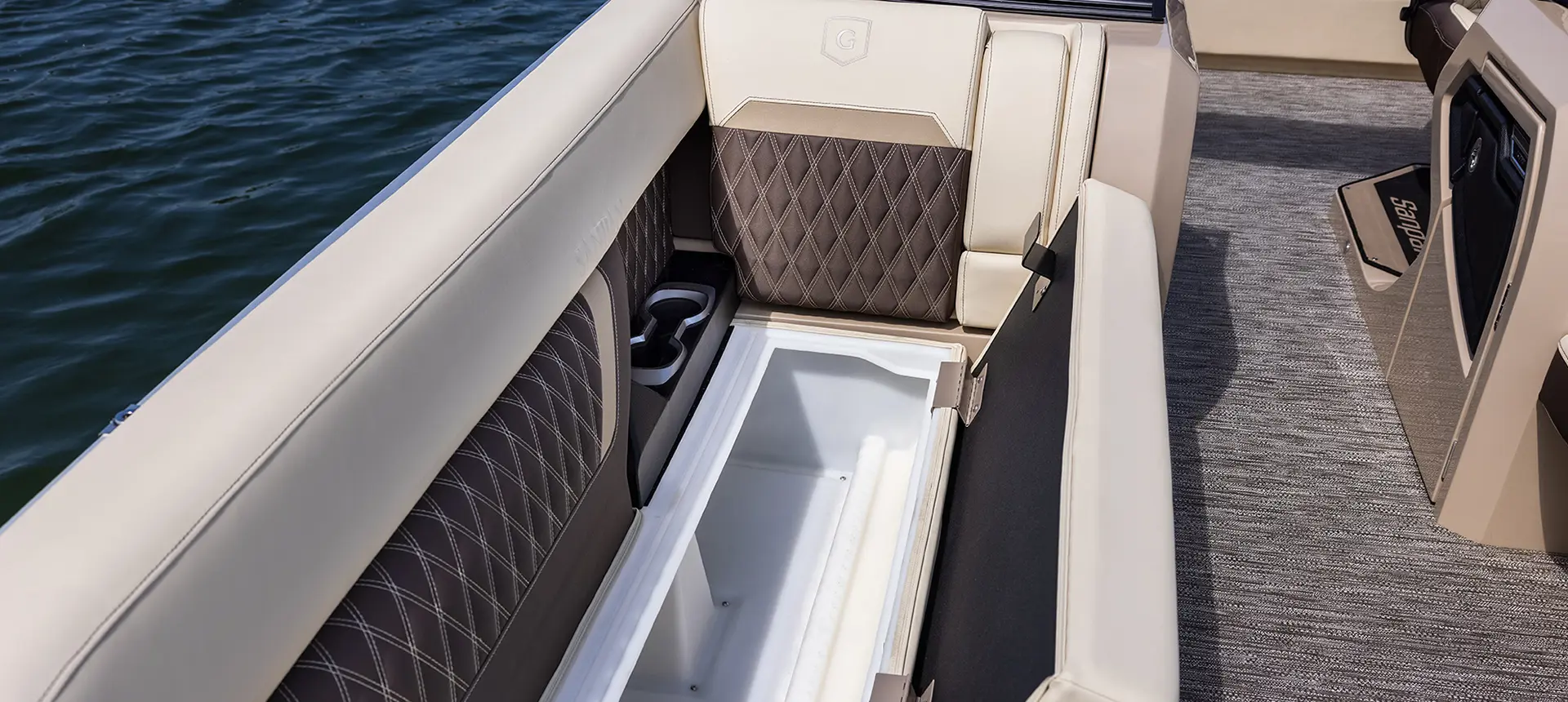 in-seat storage on a godfrey sanpan twin tritoon