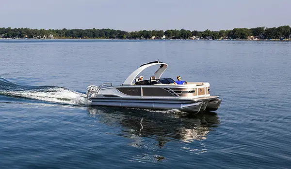 side profile of a godfrey sanpan windshield pontoon