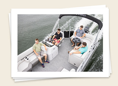 family enjoying a lake on a godfrey Sweetwater Xperience Cruise pontoon