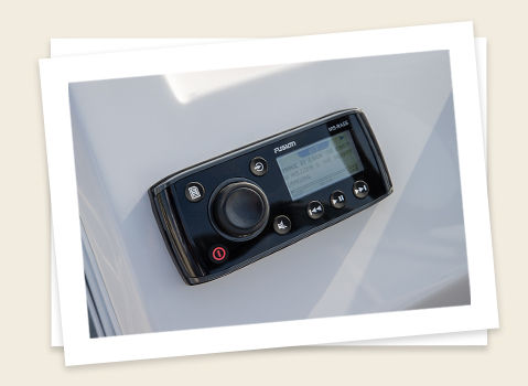 fusion stereo system on a godfrey Sweetwater Xperience Cruise pontoon