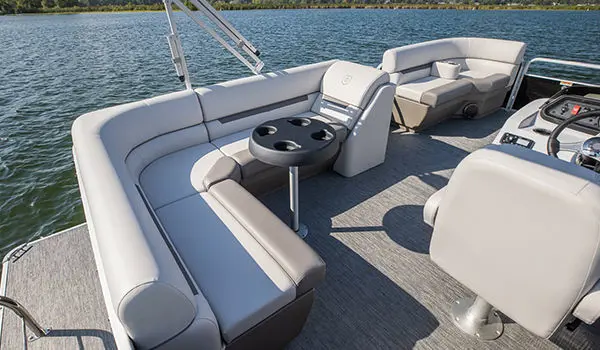stern couch and table on a godfrey xperience cruise pontoon