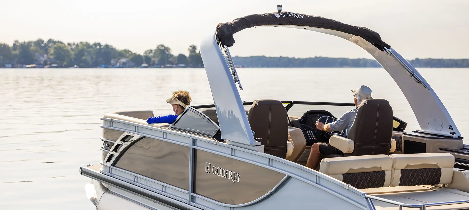 sport arch with canopy on a godfrey sanpan series pontoon