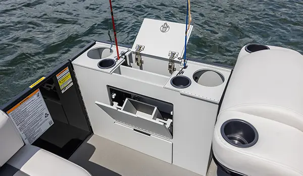 Stern fish station on a Godfrey Mighty G Fishing pontoon boat.