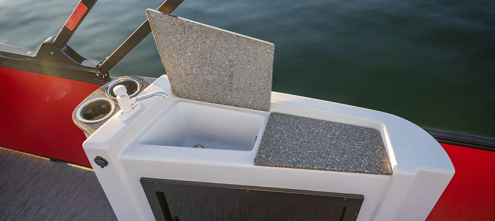 Wash station on a Godfrey Sweetwater Entertainment pontoon boat.