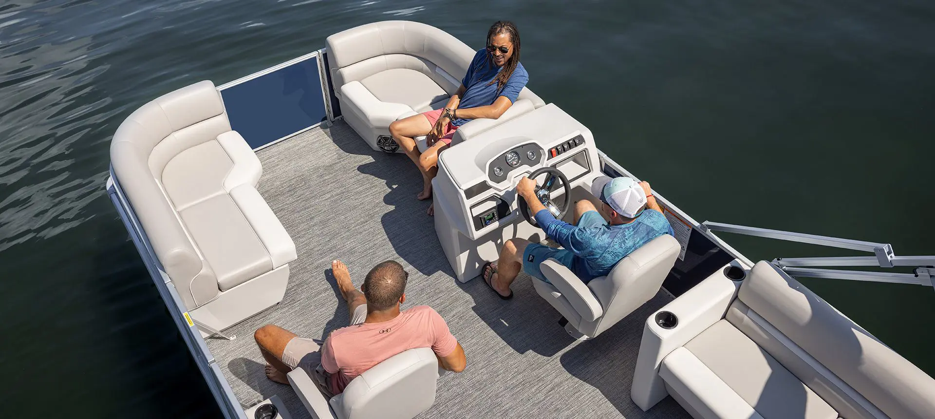 Aerial view of the layout on a Godfrey Xperience pontoon boat.