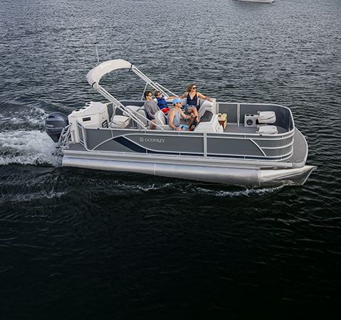 Side profile of a Godfrey pontoon boat with the Fishing (F) layout.