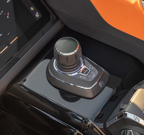 Option steering joystick on a Godfrey twin engine pontoon boat.