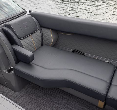 Durable premium Veneto vinyl on Godfrey pontoon boat seats.