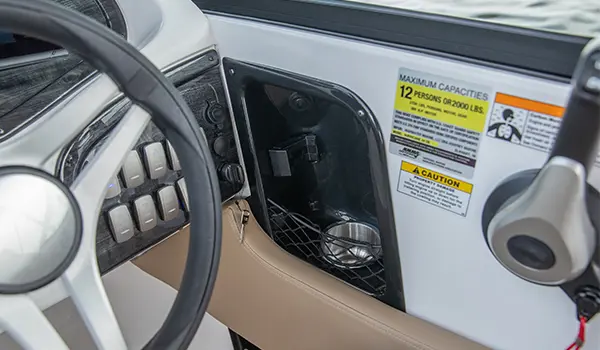 optional phone holder on a hurricane sundeck 2410 OB deck boat