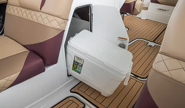 console cooler storage on a hurricane sundeck 2410 OB deck boat