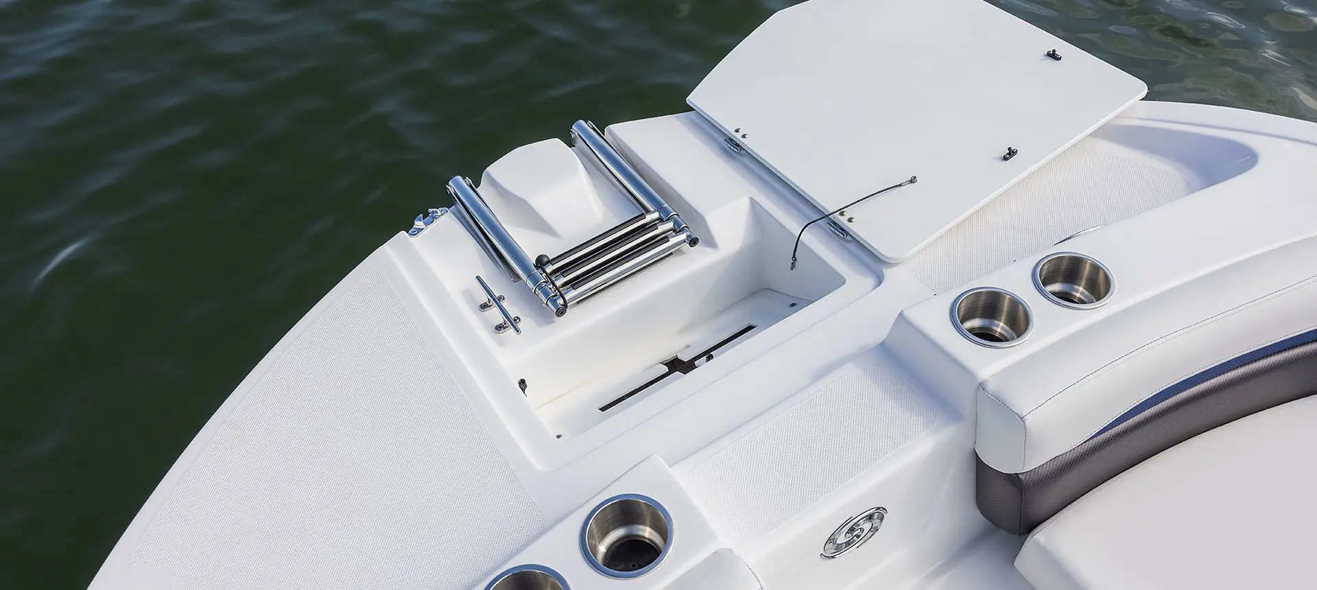 fold-up ladder on a hurricane sundeck 235 OB deck boat