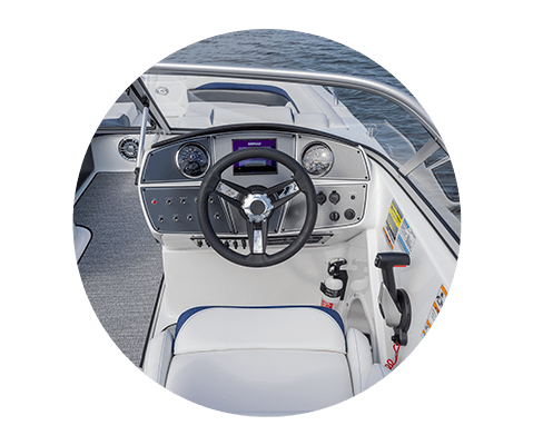 captain's chair and helm on a hurricane sundeck ob deck boat