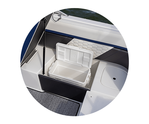 integrated storage on a hurricane sundeck ob deck boat