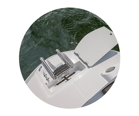 fold up bow ladder on a hurricane sundeck sport i/o deck boat