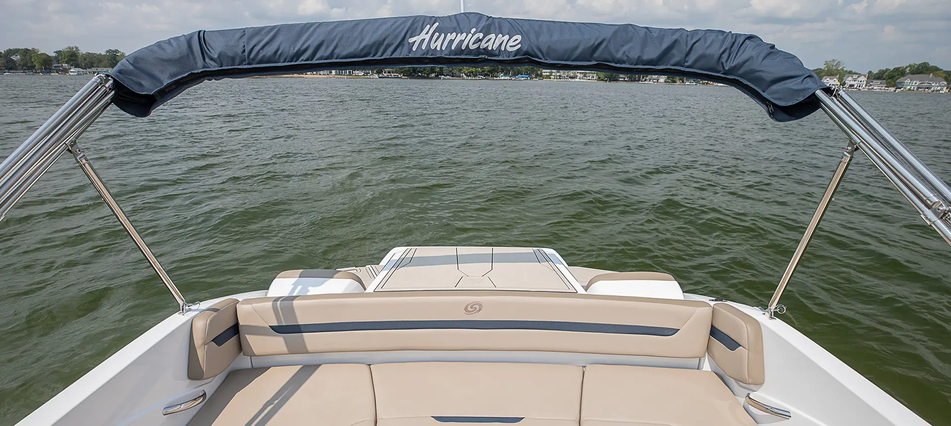 stern lounge on a hurricane sundeck sport i/o deck boat