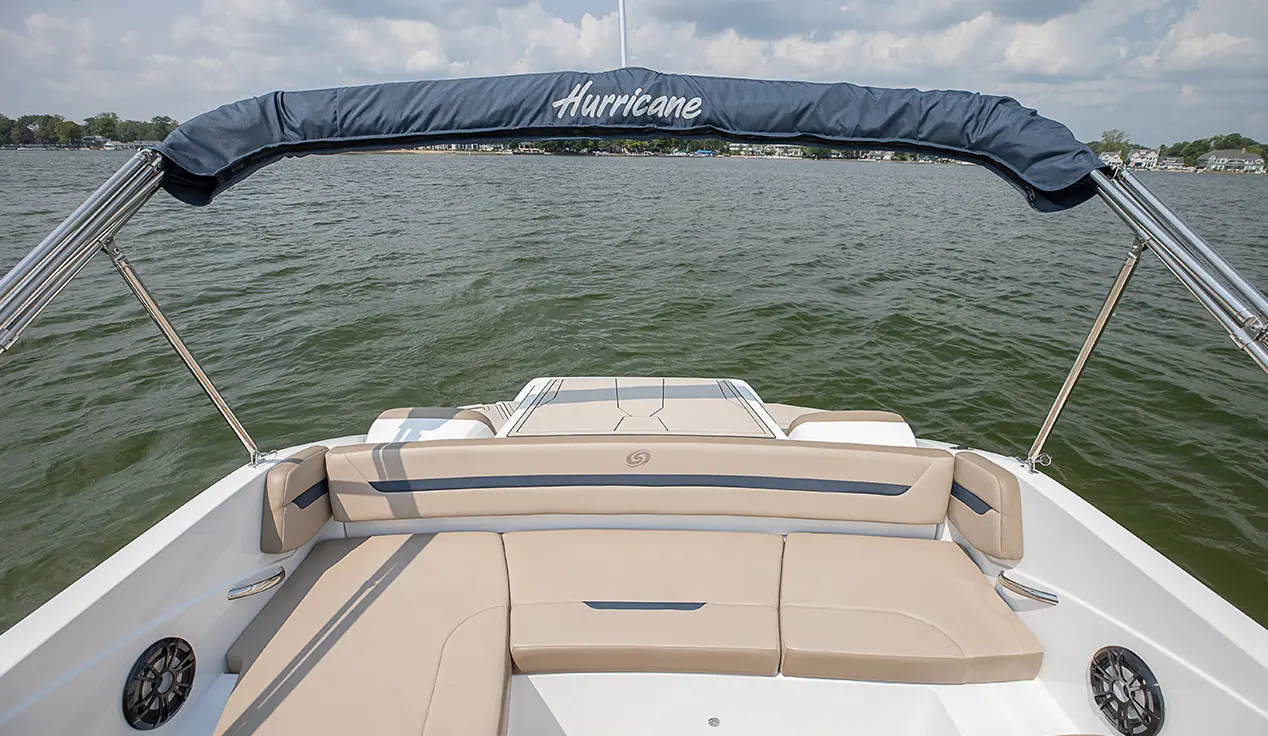 stern lounge on a hurricane sundeck sport i/o deck boat