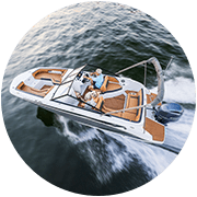 hurricane deck boat racing across the water