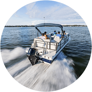 A Hurricane deck boat cruising through the water